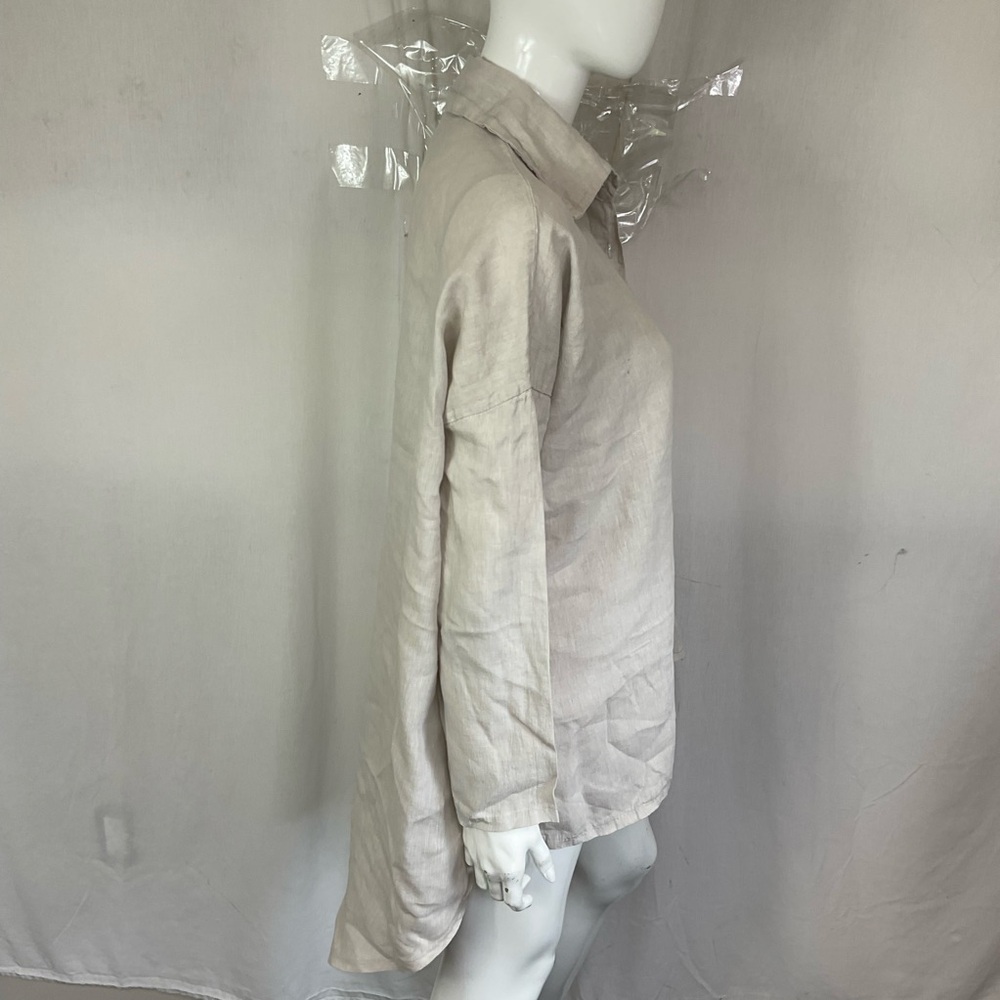 Made In Italy Beige 100% Linen Long Sleeve Pockets Button Down Shacket Shirt 3X - Picture 6 of 11